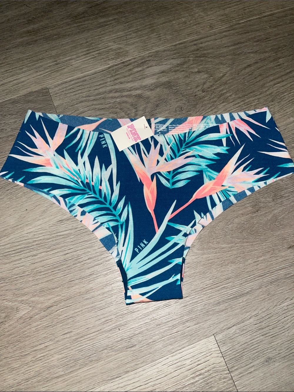 PINK Tropical Leaf Hipster Bikini Bottoms - Navy, Teal & Coral